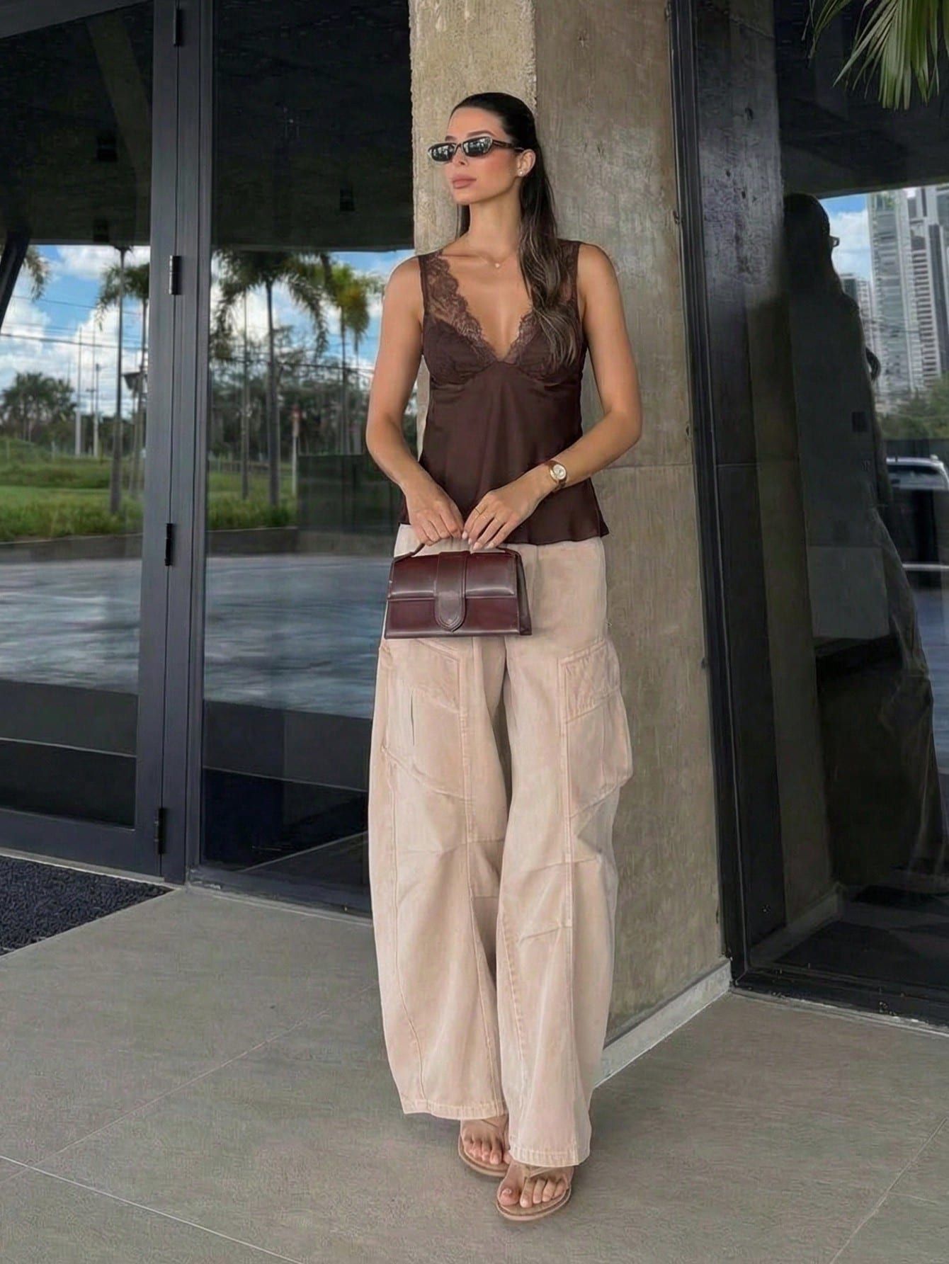 Women's Lace Satin Sleeveless Vest Top American Style Fashionable Autumn Winter Clothing Regular Fit Tank Camis_ecoleips.com