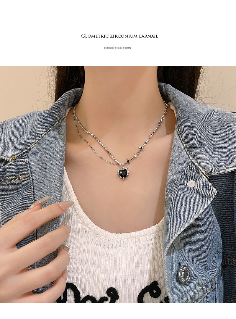 Fashion Heart Shape Titanium Steel Plating Zircon Pendant Necklace 1 Piece