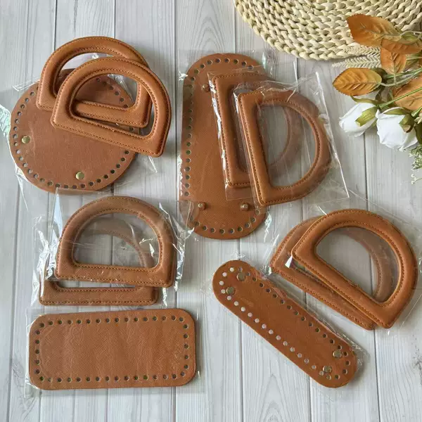 Creative DIY Woven Bag Leather Accessories Set Stereo D-Shaped Leather Handle Same Color Bag Bottom Various Sizes Wholesale