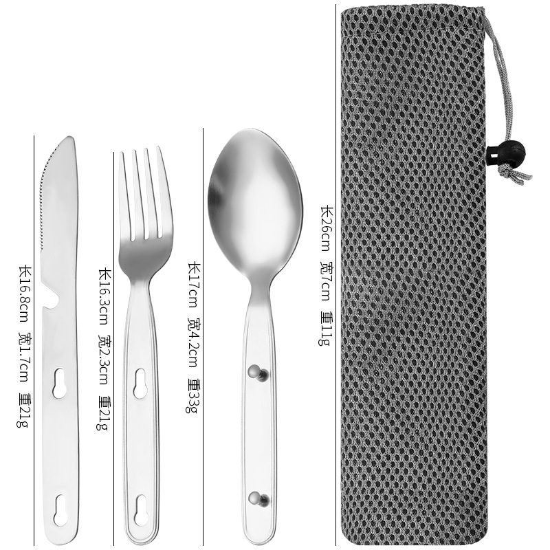 Cuchillo de vajilla al aire libre de acero inoxidable extraíble transfronterizo 410, tenedor y cuchara 3-en-1 de camping multifunción tenedor y cuchara vajilla portátil