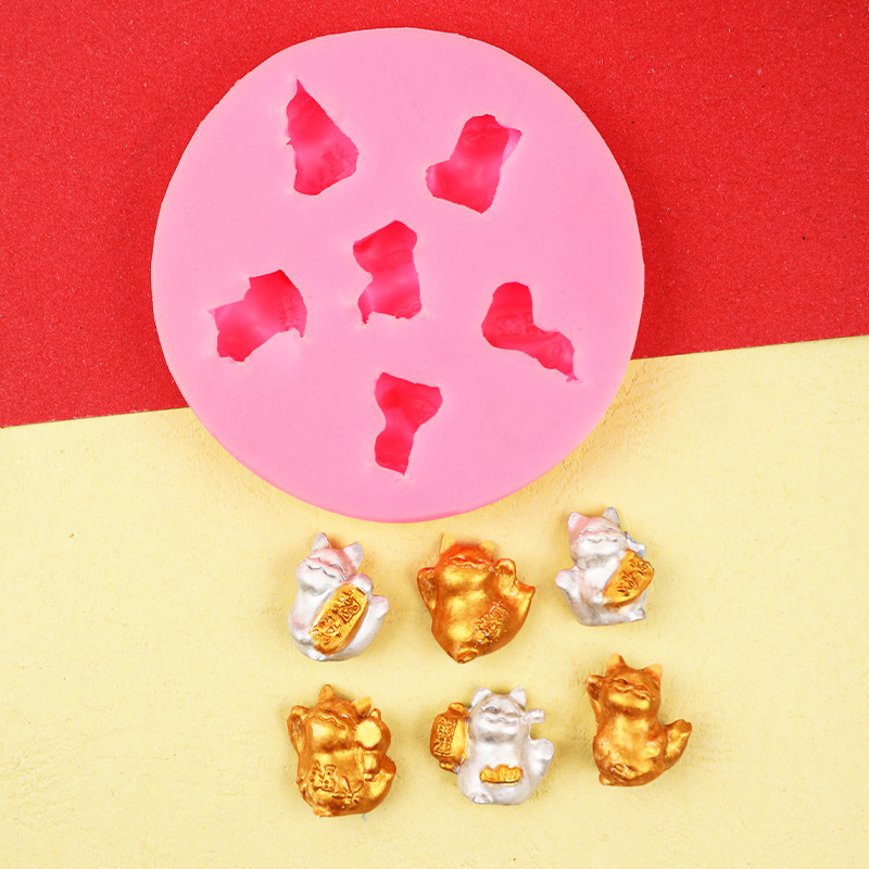 Una variedad de modelado gato afortunado gato auspicioso molde de silicona hornear decoración de arcilla epoxi cerámica suave herramienta hecha a mano Accesorios