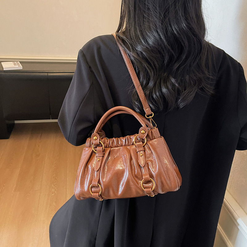 跨境女包复古百搭褶皱手提包2025新款高级感软皮通勤单肩斜挎包|undefined