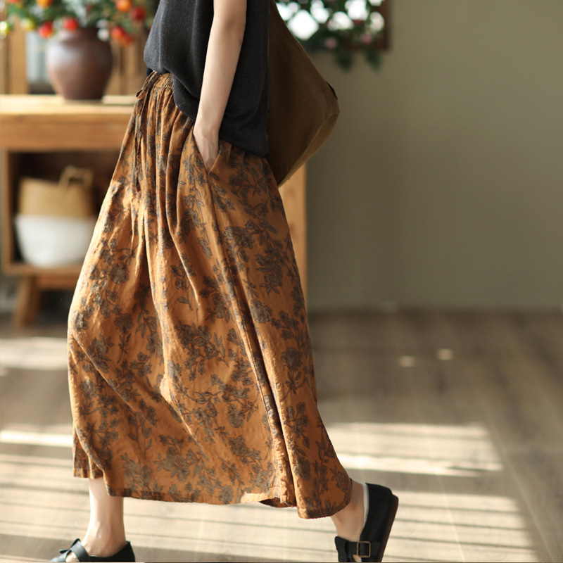 Summer retro fitted colored long autumn skirt