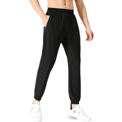Summer ice silk pants men's casual large size loose leg binding outdoor running fitness training air-conditioned quick-drying sports trousers