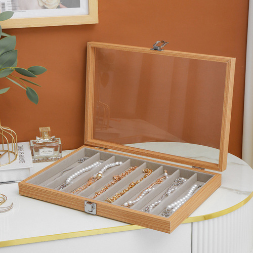 Pearl necklace storage box with cover glass dustproof long bracelet sweater chain thick neck necklace jewelry storage box