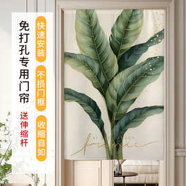 北欧绿植门帘ins 风棉麻布艺隔断帘卧室厨房厕所装饰遮挡帘半截帘