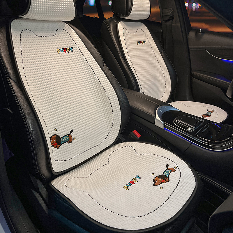 夏のカーシートクッションアイスシルククールクッション通気性オールシーズン漫画かわいい子犬車のインテリアカーシートカバー|undefined