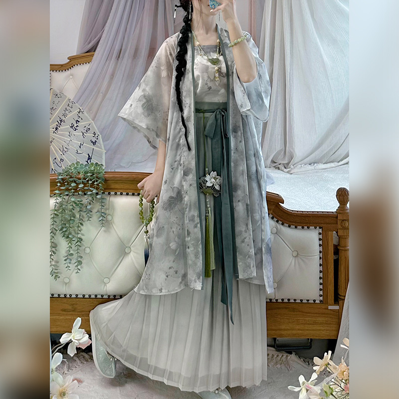 汉虞葵原创【青荷】宋制汉服女长干寺齐腰百褶裙新中式日常春夏款