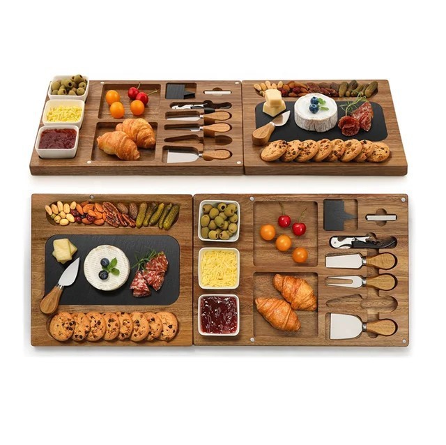 Tablero de queso de Acacia con accesorios de cuchillo fiesta al aire libre traje de tablero de queso multifuncional de Venta caliente transfronteriza