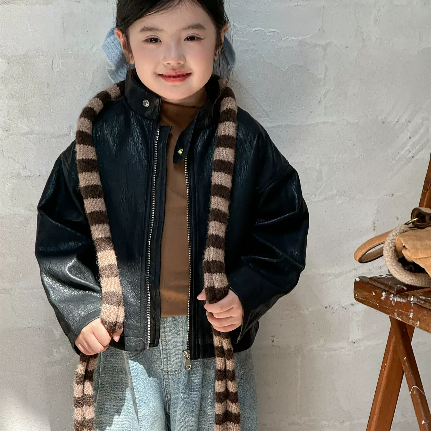 莱抱抱2025秋季新品女童洋气时髦pu夹克外套时尚百搭经典款皮衣