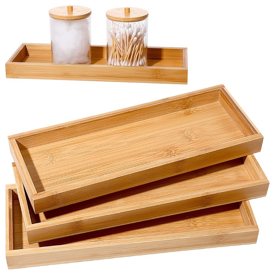 Bandeja de bambú rectangular, bandeja de mesa de lavado de manos, caja de almacenamiento de baño de estilo japonés, caja de almacenamiento de hisopo de algodón