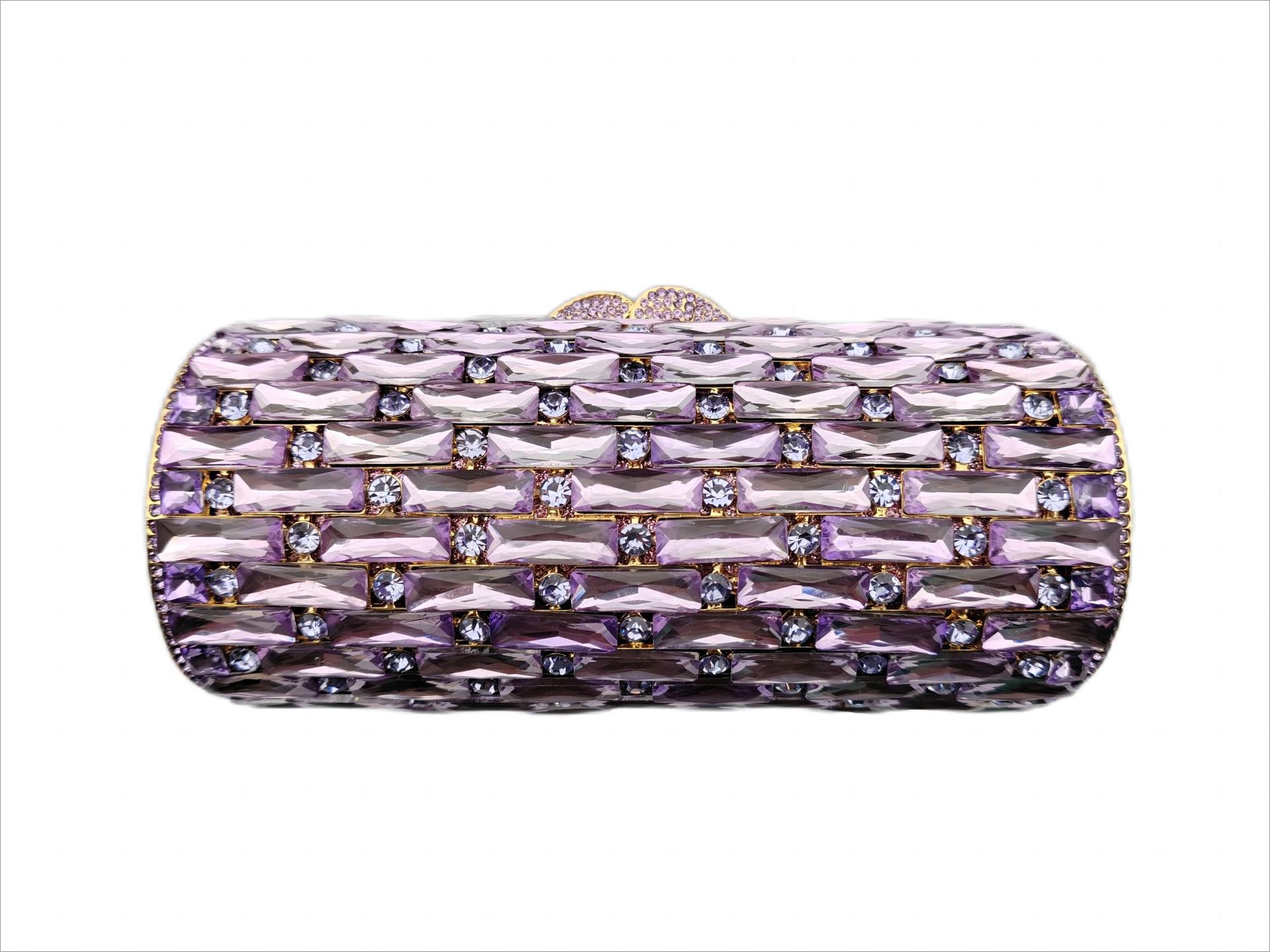 Túi clutch nữ đính kim cương hộp cứng cầm tay dạ tiệc — Hoa violet, Vàng Pha Lê, Nền vàng kim cương trắng, Vàng kim AB chi tiết 8