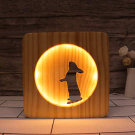 新奇特玉兔实木3D小夜灯榉木镂空雕刻创意LED台灯卧室摆件睡眠灯