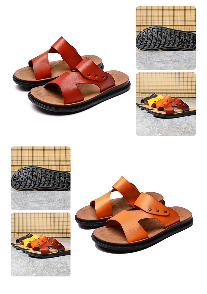 Dép sandal nam quai ngang da PU chống trơn trượt, đế mềm thoáng khí đi biển mùa hè — Màu vàng, Nâu vàng, Nâu Đen, Nâu đỏ chi tiết 17