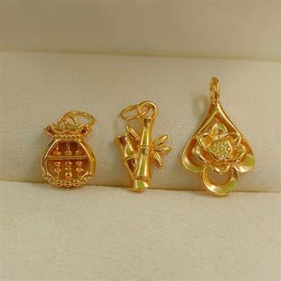 3D Hard Golden Lotus Pendant Gold 999 Bamboo Pendant Gold Auspicious Thinking
