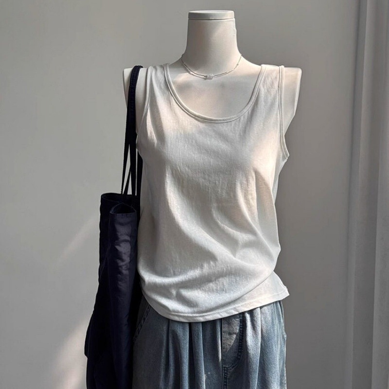 Wide-Shoulder Workwear-Style Camisole for Women, Summer Thin Loose Fit, Suitable for Layering or Wearing Alone, Casual Sleeveless Top