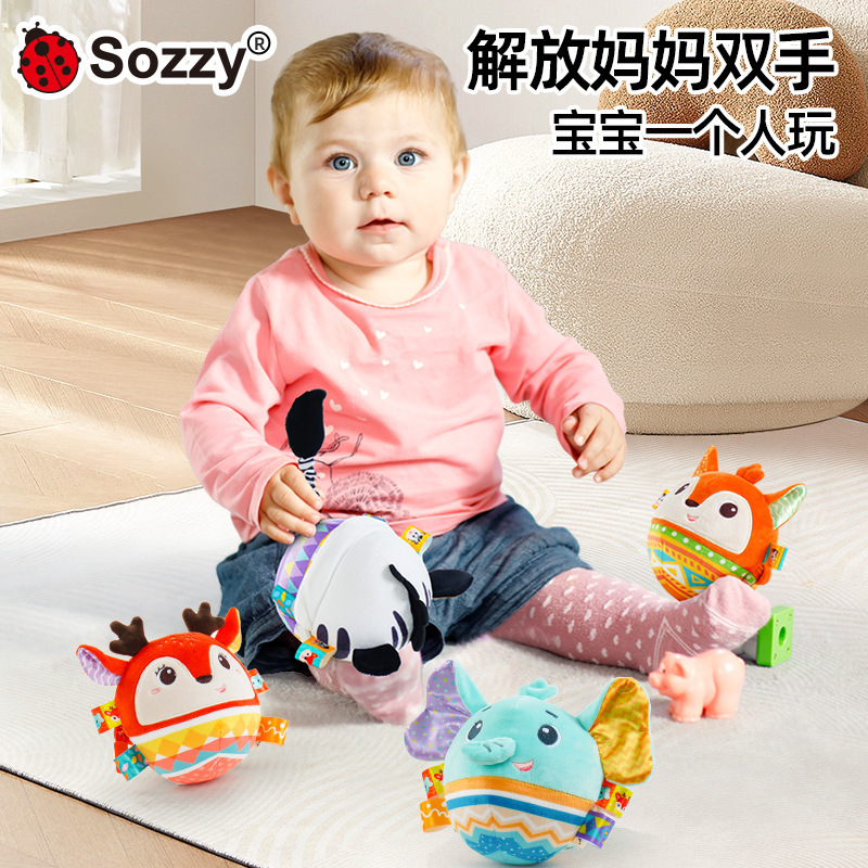 Sozzy música recién nacida saltar pelota bebé acariciar peluche educación temprana campana bebé mano agarrar juguetes