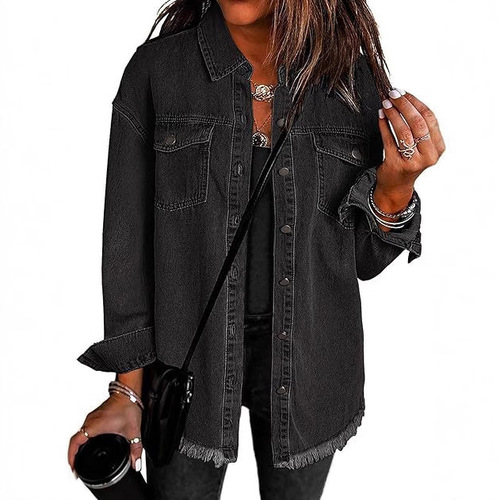 2025 European and American Cross-border Sales Amazon New Raw Edge Shirt Denim Casual Loose Jacket Shirt