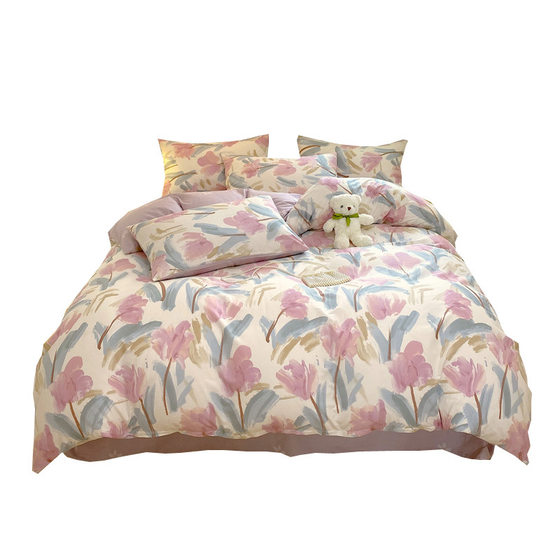 Four-piece Bed Set Cotton Nordic Style Four-piece Set 100 Cotton Spring and Autumn Bed Sheet Bed Hat Single Dormitory Kit