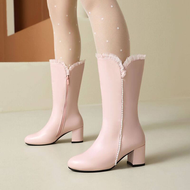 Autumn and winter 2024 new thick heel boots 33-43 size code cross-border foreign trade fashion high heel calf boots for women