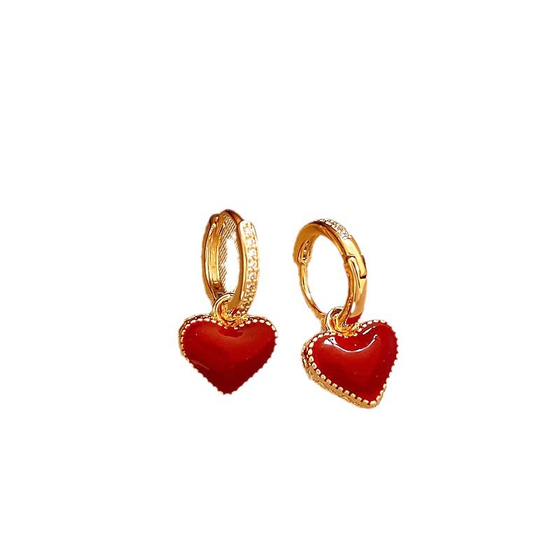 Pendientes de doble cara con corazón rojo de concha natural_voghion.com