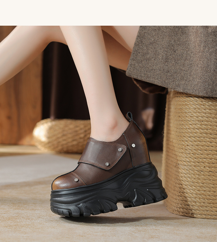 Giày cao gót nữ platform đế dày da thật cổ điển, gót 14 cm — Màu nâu chi tiết 4