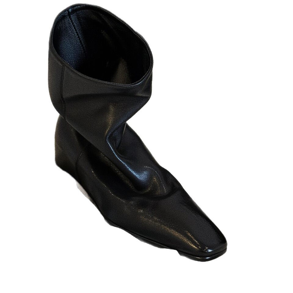 Bốt cổ ngắn nữ da bò mũi vuông phong cách thanh lịch, dễ phối đồ — Đen (4cm)