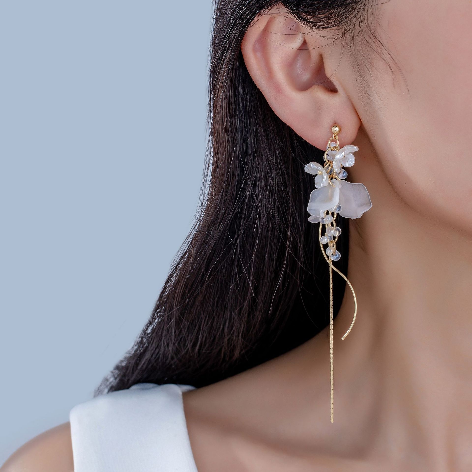 French Romantic Gentle Long Flower Tassel Earrings Light Luxury Elegant Celebrity Style Distinctive Elegant Exquisite Earrings