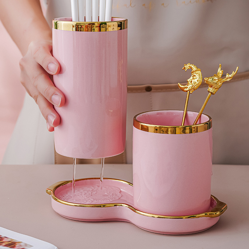 Luz de lujo palillos de cerámica titular Internet celebridad vajilla cuchillo y tenedor de almacenamiento cubo hogar cocina drenaje palillos jaula traje