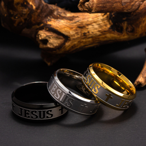 Titanium Steel Ring Men's Personality European and American Corroded Letters Men's Trendy Brand Ring New Jewelry Wholesale Shipping Source