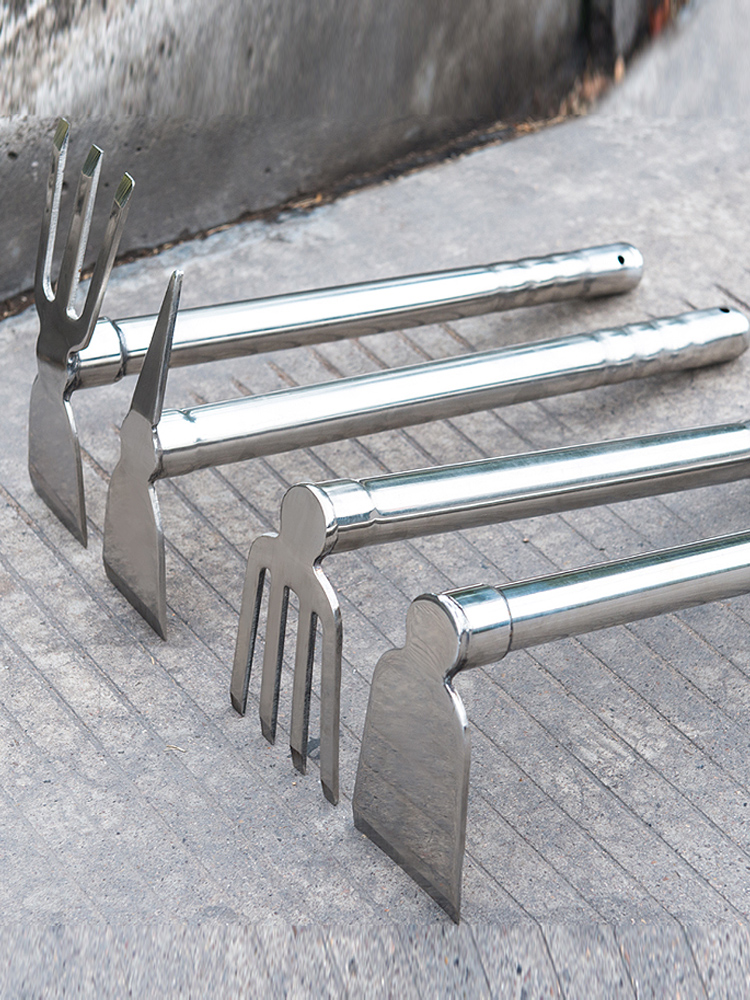 acero completo azada de acero inoxidable de doble propósito plantación de verduras y flores domésticas azada pequeña agrícola rastrillo azada al aire libre herramientas agrícolas de excavación