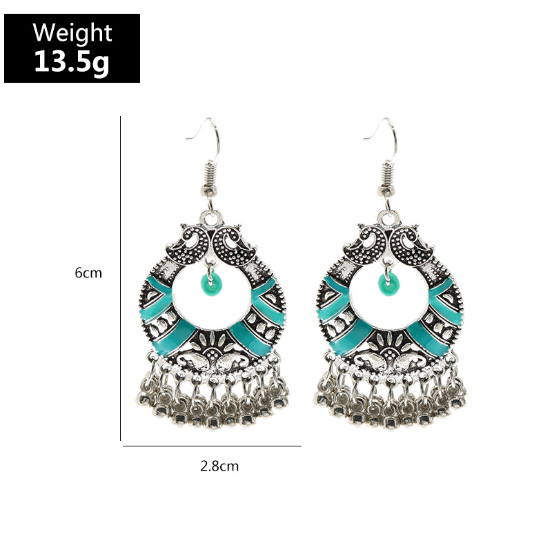 Bohemian Style Retro Long Dripping Oil Tassel Ethnic Hollow Bell Earrings display picture 16