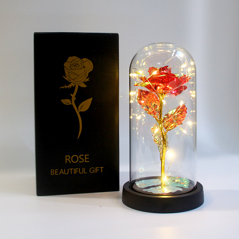 Regalo del Día de San Valentín para novia Rosa noche luz LED acrílico cubierta hoja oro flor caja regalo Navidad