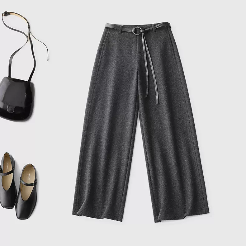 通勤神裤腿精必备羊毛阔腿直筒裤羊毛中高腰休闲阔腿西裤宽松显瘦