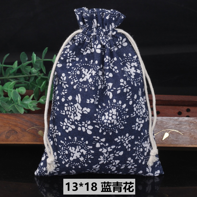 Ventas calientes de impresión de paquetes de cuerda de dibujo bolsas de impresión logotipo de lino bolsa de tela para el medio ambiente bolsa de almacenamiento de artículos 13 * 18