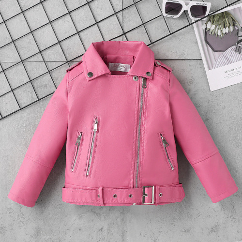 Girls' leather motorcycle jackets children's leather jackets 2024 spring and autumn new style Korean version for children and middle-aged children factory direct sales children's clothing