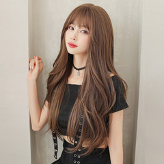 Wig female long hair air bangs large wavy long curly hair natural realistic fluffy curly hair hooded Korean hairstyle