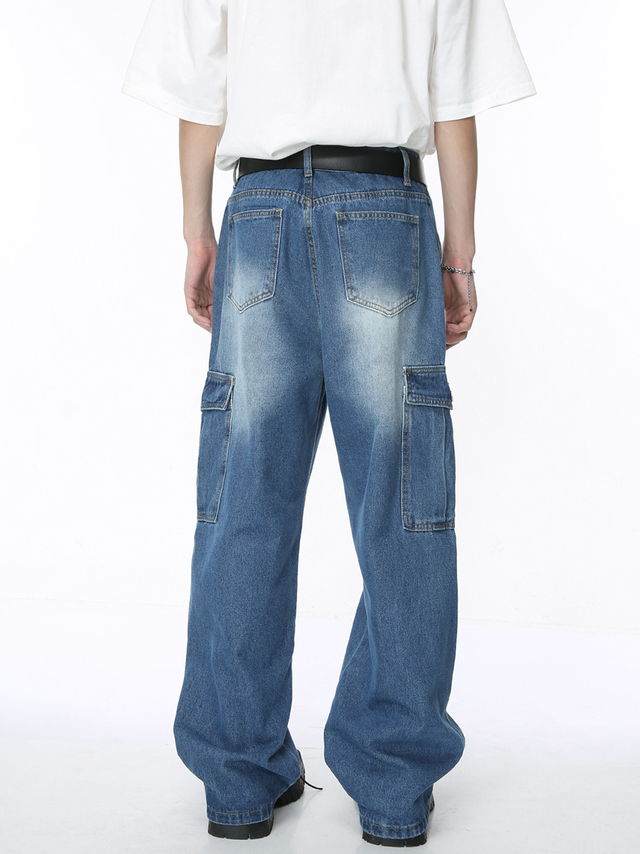 Mtlclothes ropa de Hombre | 2024 Four Seasons New American retro multi-Bolsillo suelto lavado jeans hombres