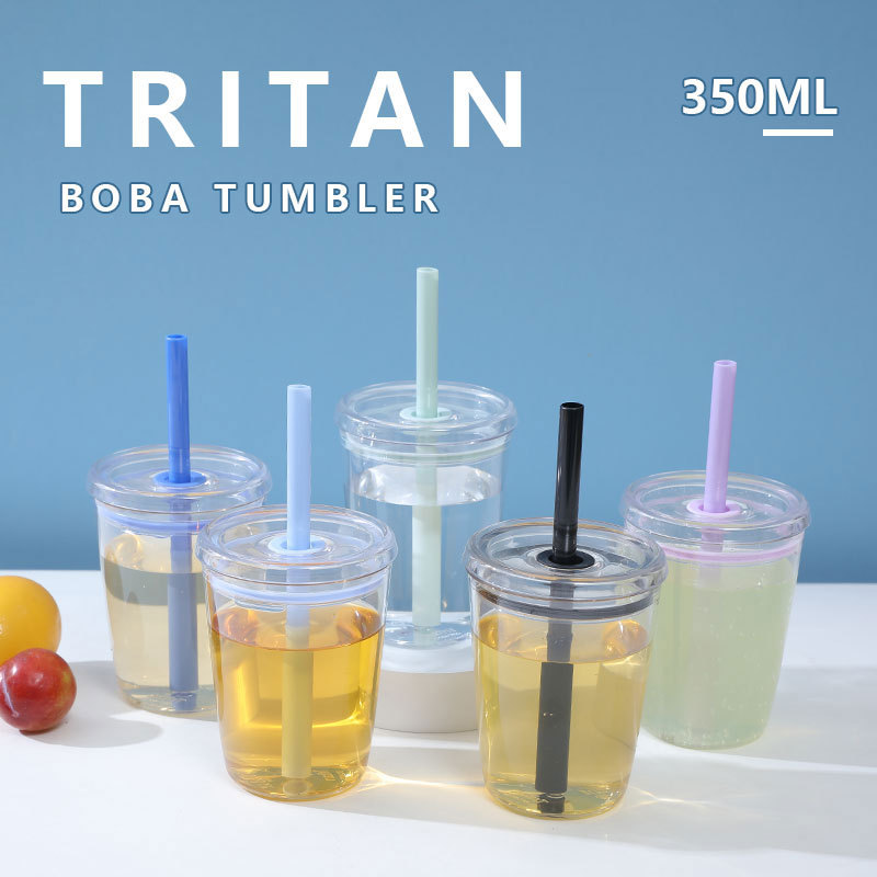 跨境新款350ml单层Tritan吸管杯 透明多色奶茶杯 高颜值防摔水杯|undefined