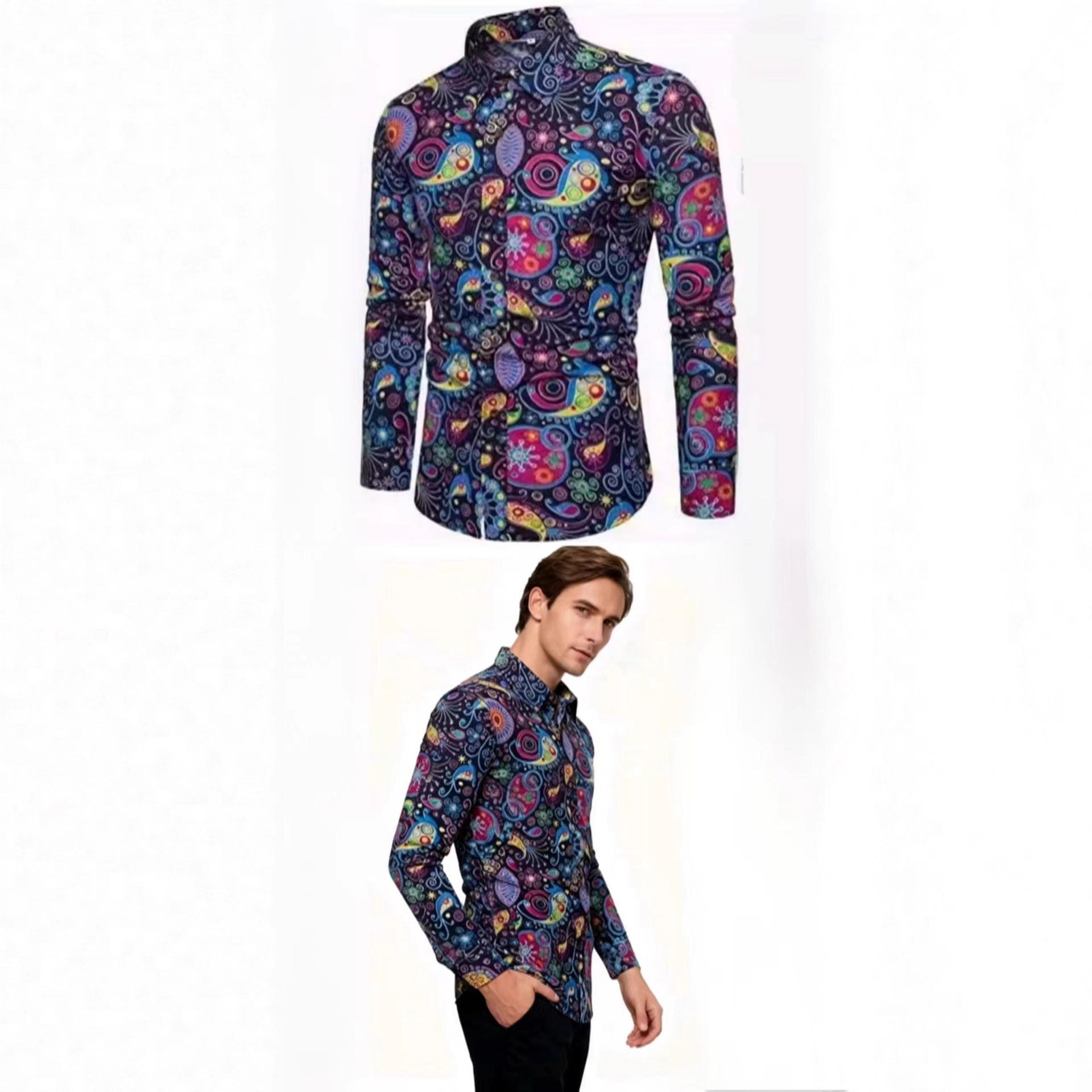 Cos 70s disco hombres Cosplay traje floral camisa de manga larga fiesta danza rendimiento ropa camisa