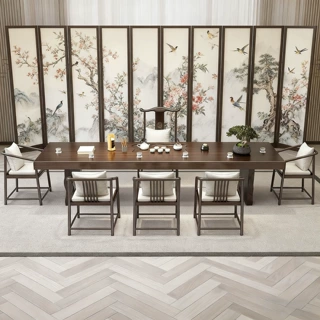 功夫茶桌整套大板茶桌实木爆款茶桌一体一整套泡茶新中式禅意茶台