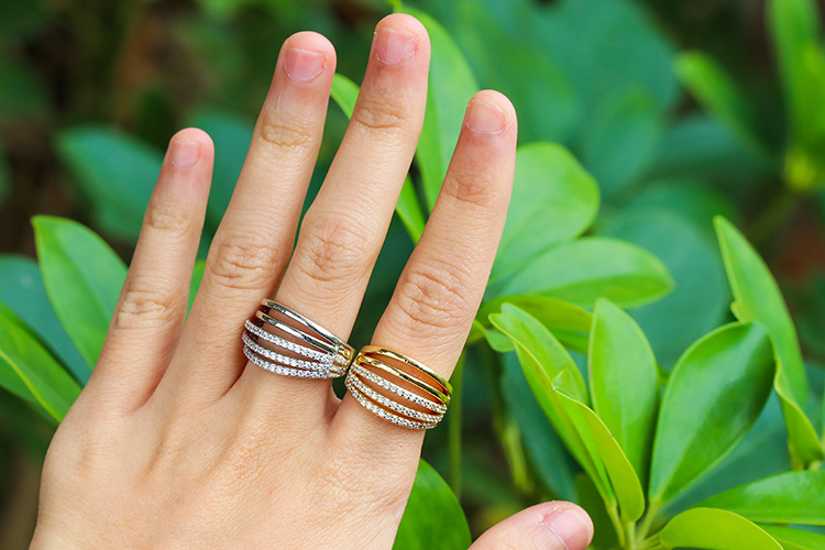 5g Weight Zircon Inlay Material Fashion Multi-layer Copper Inlaid Zircon Hollow Ring