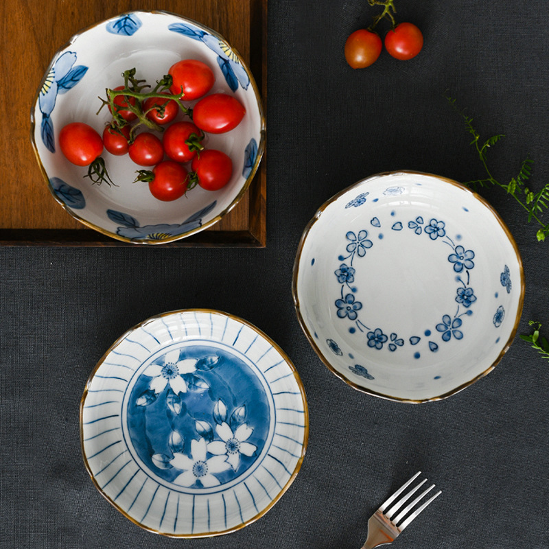 西田木雨花邊平缽日式陶瓷餐具小清新淺碗家用釉下彩菜碗沙拉碗