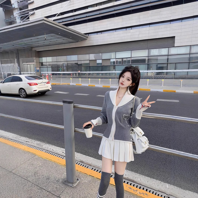 25 New Models of Tb Tom Brown Color-Blocked Lapel Jacquard Wool Knit Cardigan Women's Jacket
