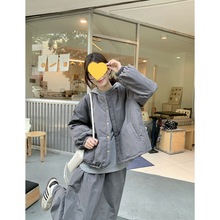 夹棉加厚长袖棉服外套卫衣女2025冬季新款半身长裙韩系时尚套装潮