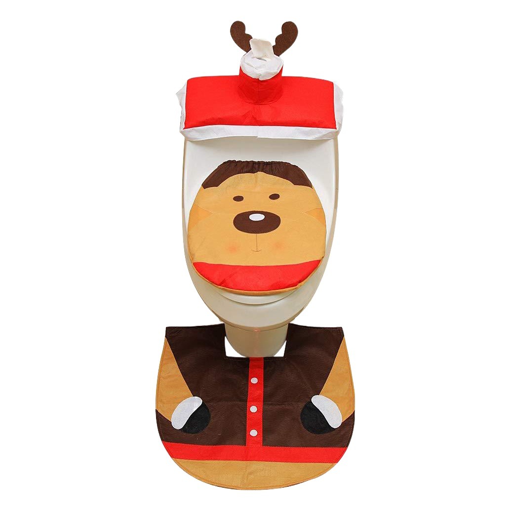 Cubierta de inodoro de Navidad caliente transfronteriza ancianos muñeco de nieve cubierta del inodoro estera del piso cubierta del tanque de agua cubierta del tejido conjunto de tres piezas