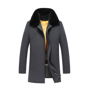 Men's Winter Lapel Middle-aged fleece-lined Thickened Wool Jacket Large Wool Collar Zipper Dark Top Middle-aged and Young-aged Jacket