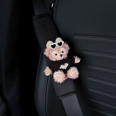 Seat belt shoulder pad: Car Seatbelt Shoulder Pad Anti-Strangling - sweet-face-white-heart-mirror-black-heart-clothes-1-black-shoulder-pad