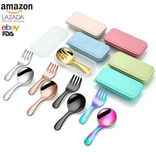 304不锈钢短柄勺叉子 迷你儿童餐具雪糕甜品勺茶叶勺户外便携餐具