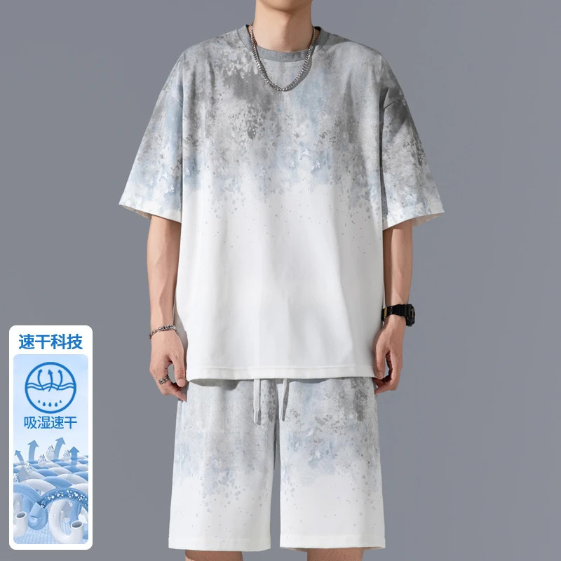 2025 New Ice Silk Quick-Drying Suit Men's Summer Sportswear Youth Casual Two-Piece Set Handsome Matching Set